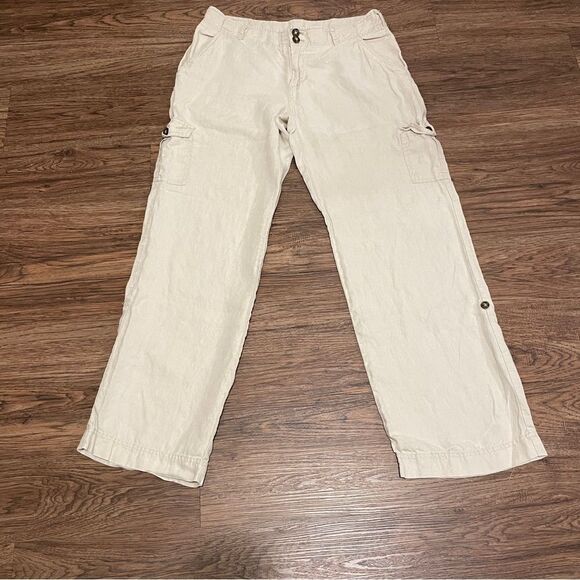 Cynthia Rowley Linen Cargo Pants Beige Khaki Size 8 - Picture 1 of 12